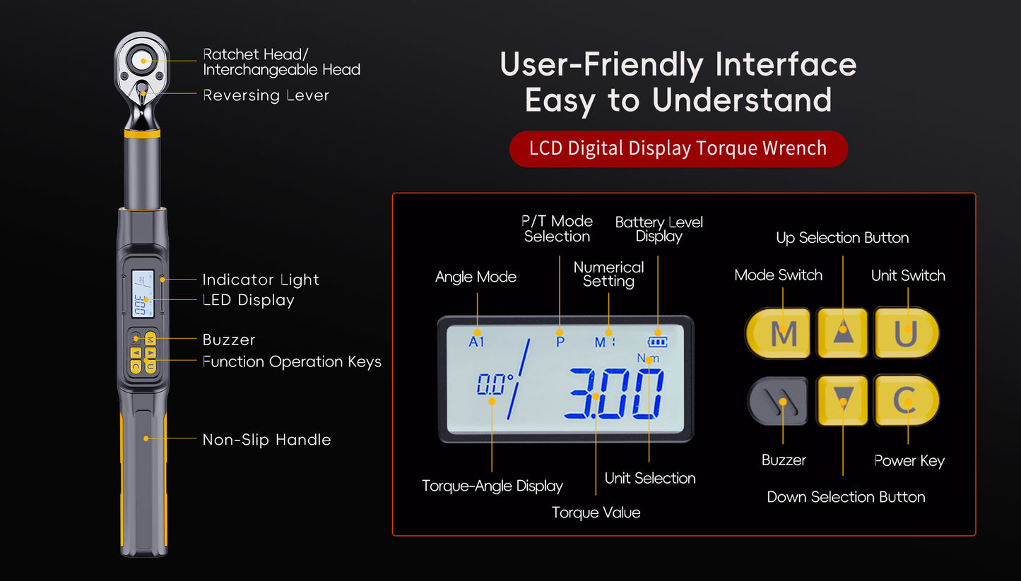 Angle digital wrench,Dual measurement of angle and torque