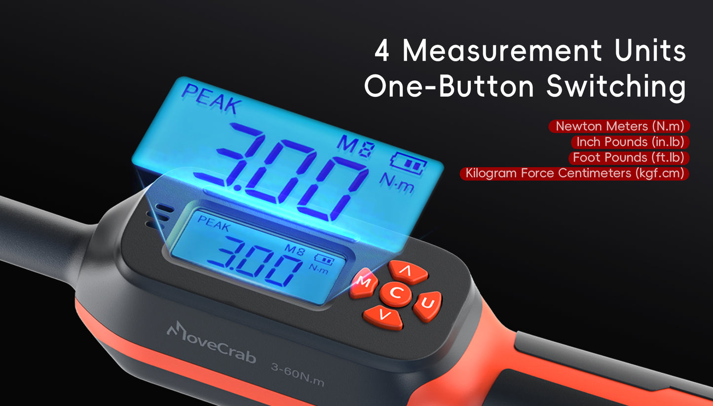 MOVECRAB Digital Torque Wrench，2% Accuracy, Buzzer and LED Flash Notification