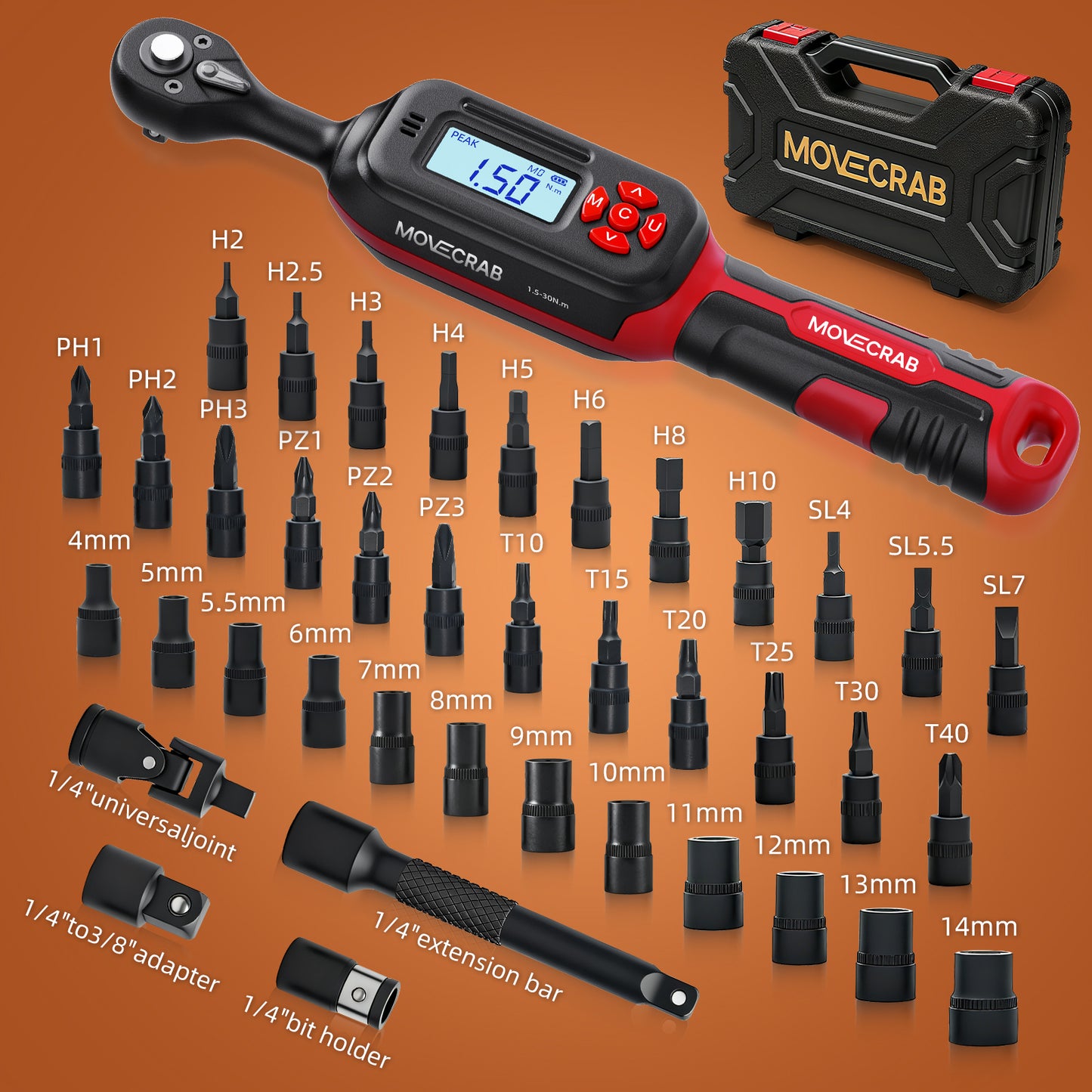 MOVECRAB 40Pcs Bike Digital Torque Wrench Set
