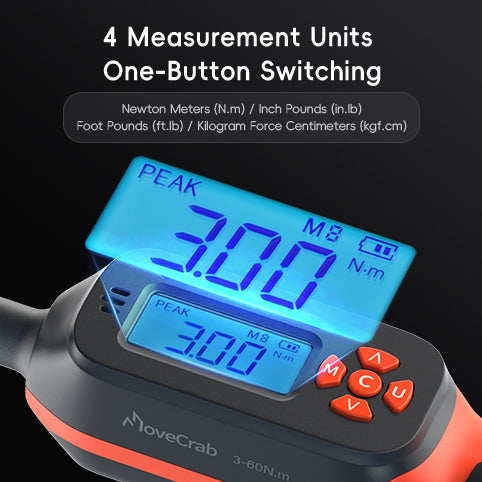 MOVECRAB Digital Torque Wrench，2% Accuracy, Buzzer and LED Flash Notification
