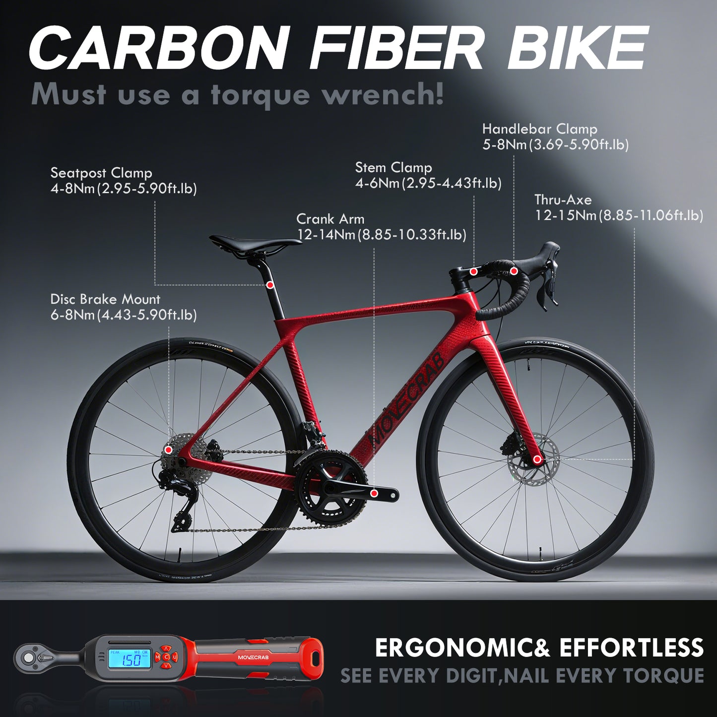 MOVECRAB 40Pcs Bike Digital Torque Wrench Set