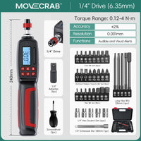 MoveCrab Digital Torque Screwdriver Kit 0.12-10Nm High Accuracy1/4" Drive with 37PCS Bits & Sockets Set for Precision Mechanics