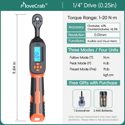 MOVECRAB Digital Torque Wrench，2% Accuracy, Buzzer and LED Flash Notification