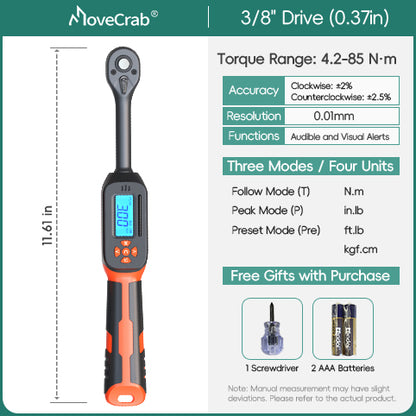 MOVECRAB Digital Torque Wrench，2% Accuracy, Buzzer and LED Flash Notification